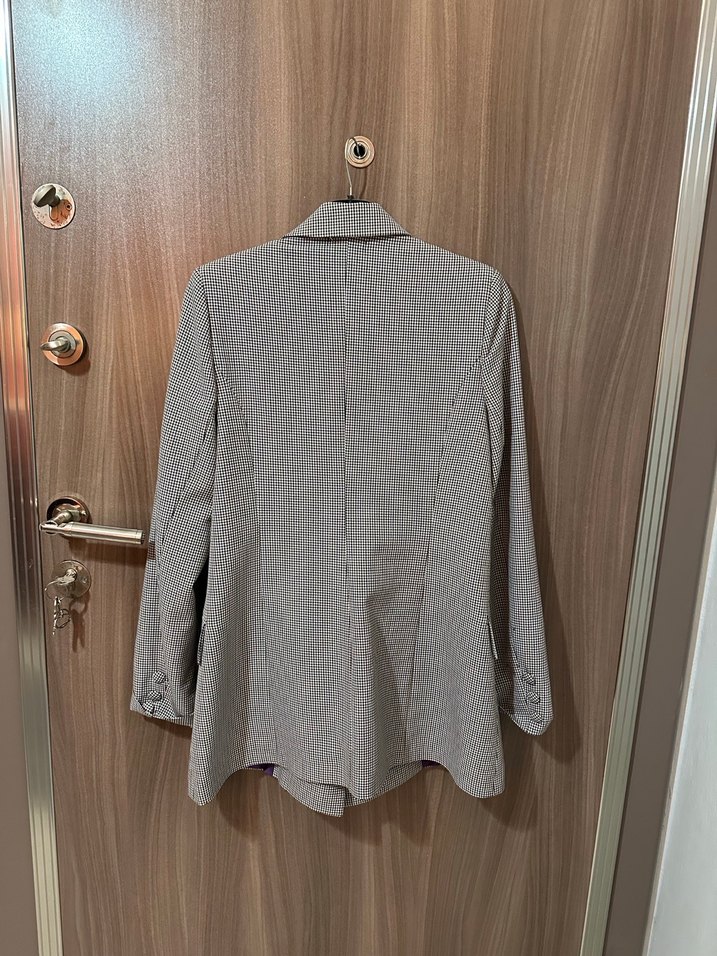 Düğmeli Gri Ekoseli Kadın Blazer Ceket - Görsel 3