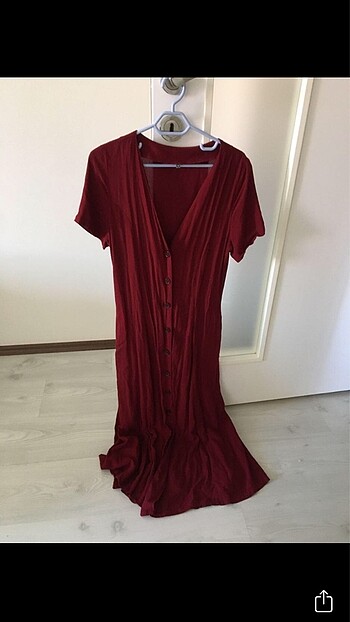 Vintage Bordo Kısa kollu Maksi elbise
