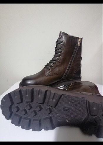 Kahverengi Deri Biker Kadın Bot - Görsel 4