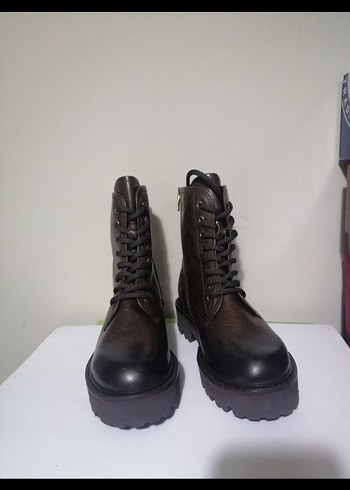 Kahverengi Deri Biker Kadın Bot - Görsel 3