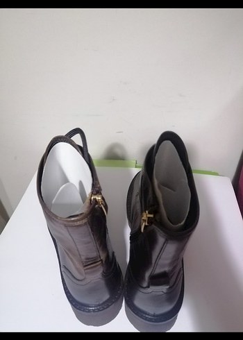 Kahverengi Deri Biker Kadın Bot - Görsel 5