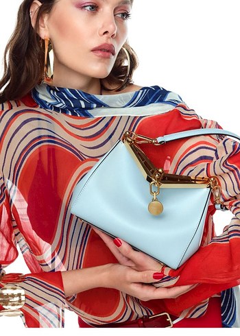 Drapeli Mavi Deri Kadın Çanta - Görsel 3