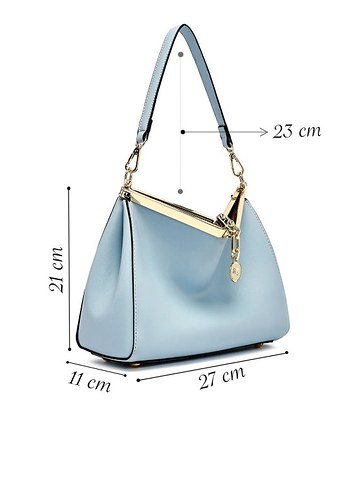 Drapeli Mavi Deri Kadın Çanta - Görsel 2