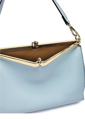 Drapeli Mavi Deri Kadın Çanta - Görsel 6