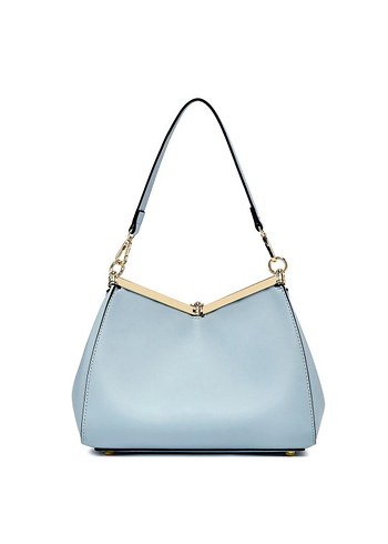 Drapeli Mavi Deri Kadın Çanta - Görsel 5