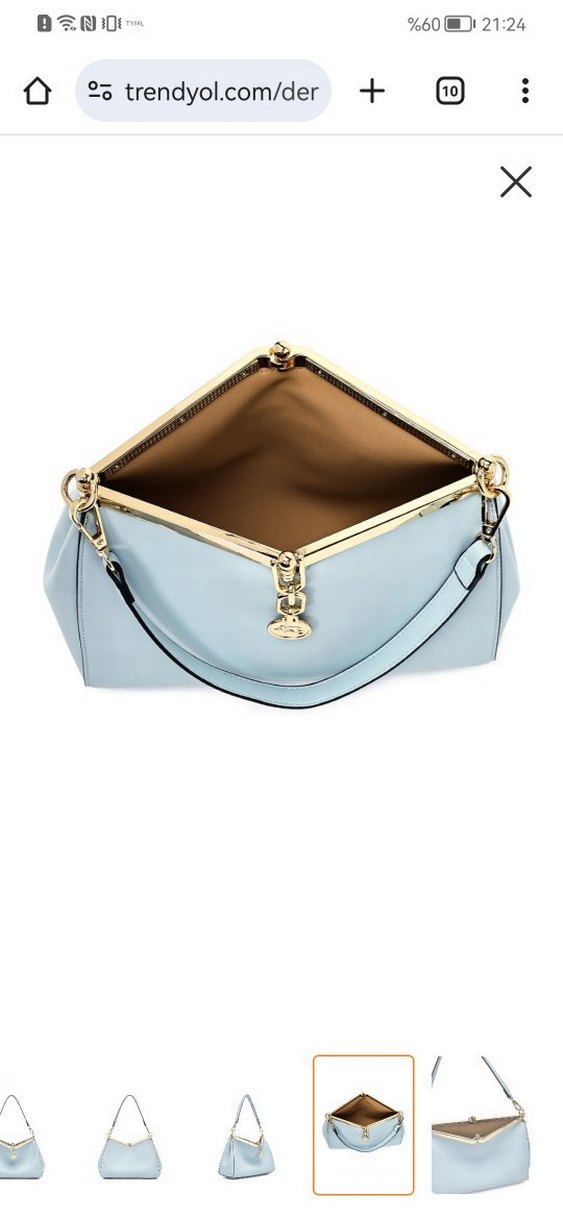 Drapeli Mavi Deri Kadın Çanta - Görsel 4