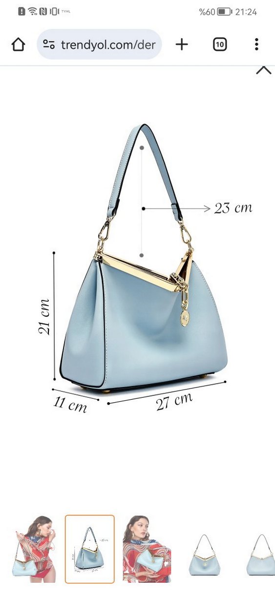 Drapeli Mavi Deri Kadın Çanta - Görsel 2