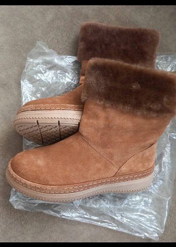 Kadın Bej Süet Kürklü Deri Bot - Görsel 4