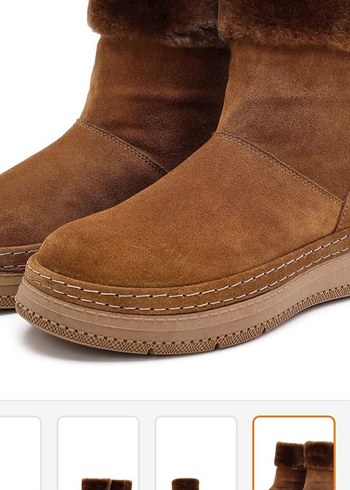 Kadın Bej Süet Kürklü Deri Bot - Görsel 3