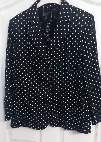 Siyah Puantiyeli Düğmeli Kadın Blazer - Görsel 3