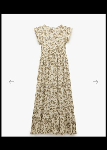 Bej V Yaka Fırfırlı Uzun Bohem Elbise - Görsel 3