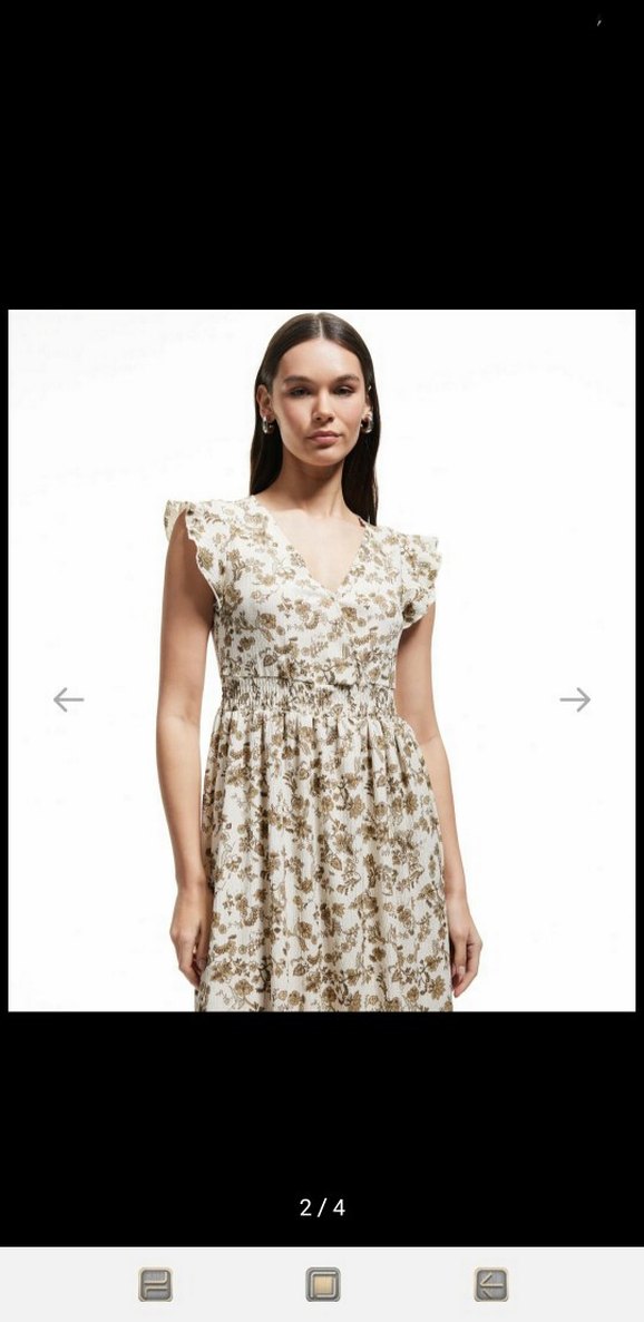 Bej V Yaka Fırfırlı Uzun Bohem Elbise - Görsel 2