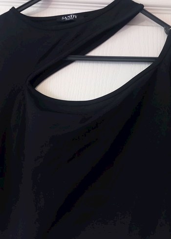 Siyah V Yakalı Uzun Kollu Mini Bluz - Görsel 3