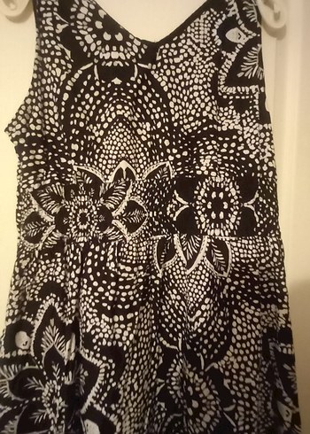 Siyah V Yakalı Bohem Desenli Midi Elbise - Görsel 4