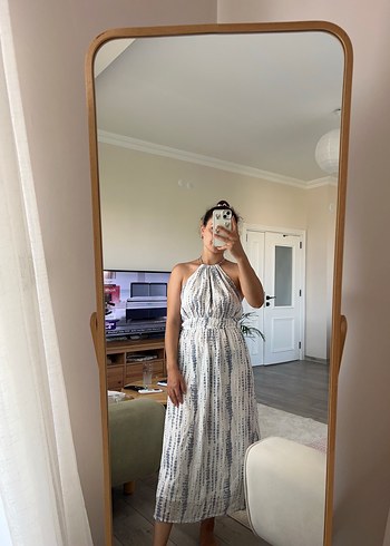Stradivarius Gri Batik Desenli Bohem Midi Elbise