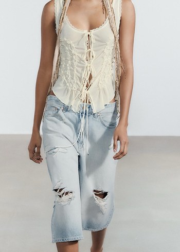 Zara bağcıklı büzgülü top