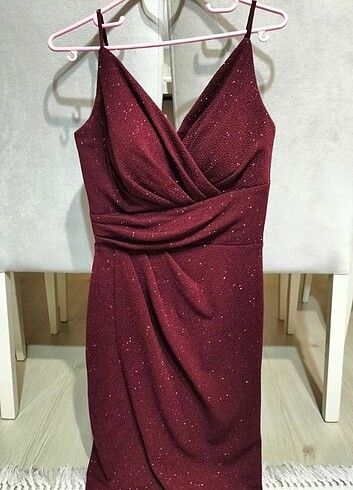 Bordo simli mini elbise