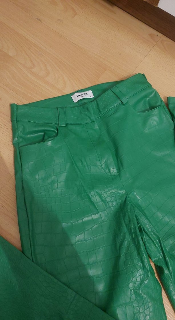 Deri Yeşil Kadın Midi Pantolon - Görsel 3
