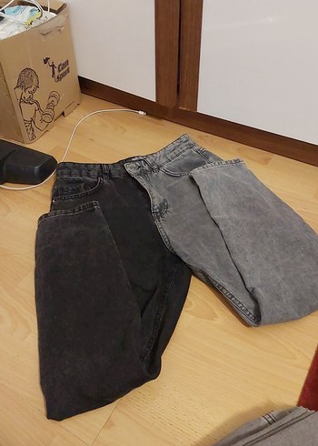 Kadın Gri Bol Kesim Midi Kot Pantolon - Görsel 2