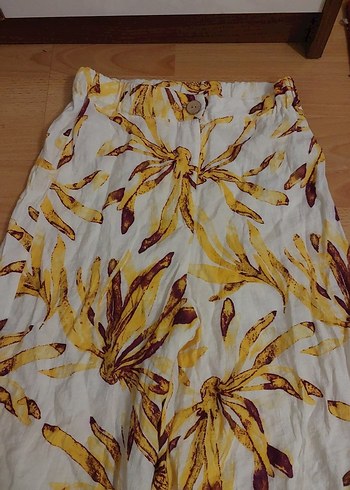 Sarı Desenli Bohem Bol Paça Kadın Pantolon - Görsel 4