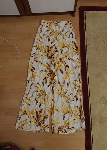 Sarı Desenli Bohem Bol Paça Kadın Pantolon - Görsel 5