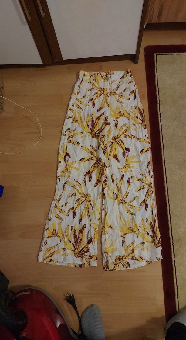 Sarı Desenli Bohem Bol Paça Kadın Pantolon - Görsel 3