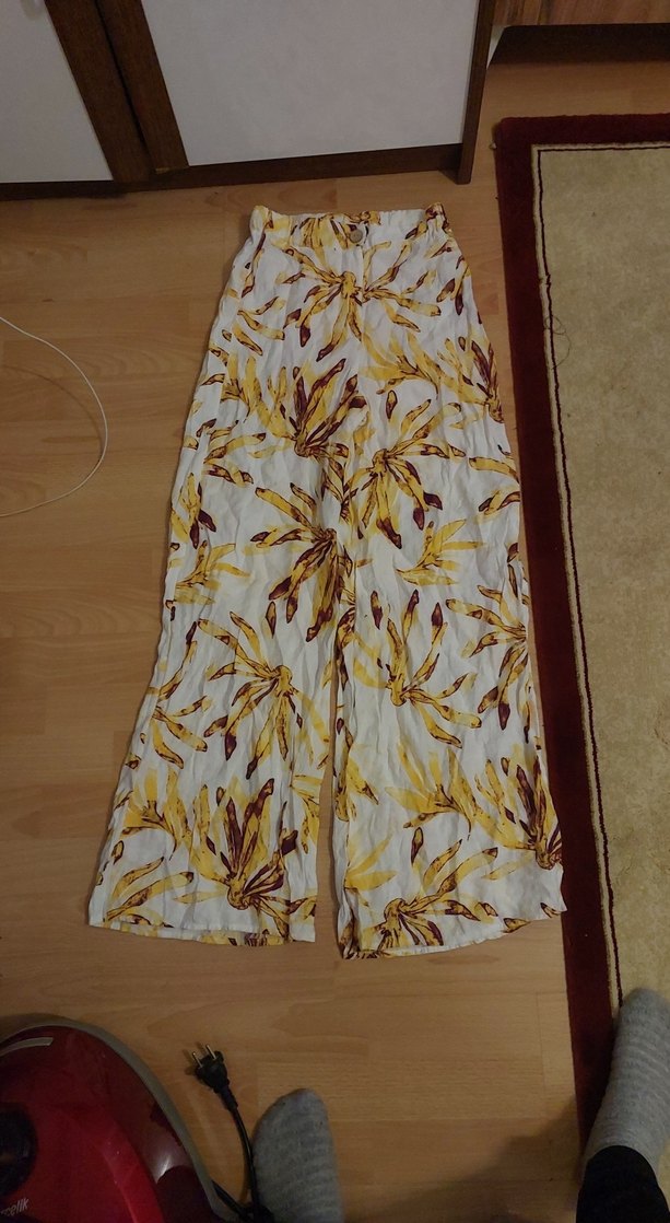 Sarı Desenli Bohem Bol Paça Kadın Pantolon - Görsel 2