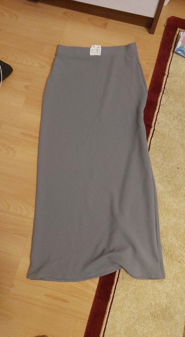 Gri Drapeli Kadın Uzun Etek kalem etek - Görsel 3