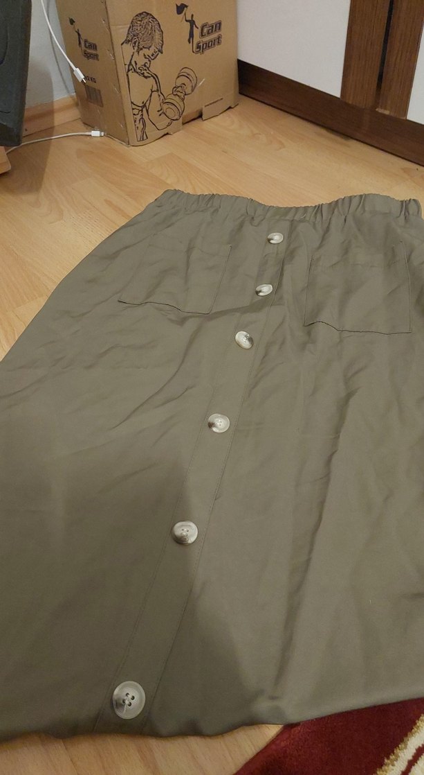 Düğmeli Bej Midi Kadın Etek - Görsel 2