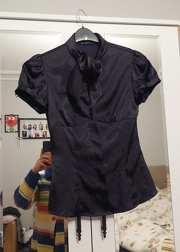 köyü mor Kısa Kollu Kadın Gömlek - Görsel 3