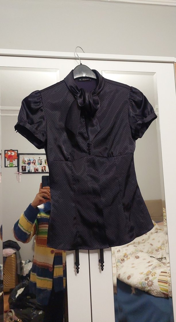 köyü mor Kısa Kollu Kadın Gömlek - Görsel 3