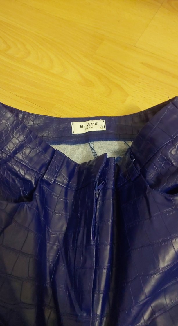 Lacivert Deri Kadın Dar Kesim Pantolon - Görsel 3