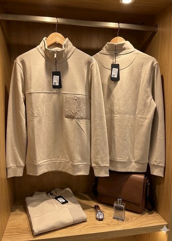 Armani Exchange Bej Fermuarlı Uzun Kollu Erkek Sweatshirt - Görsel 2