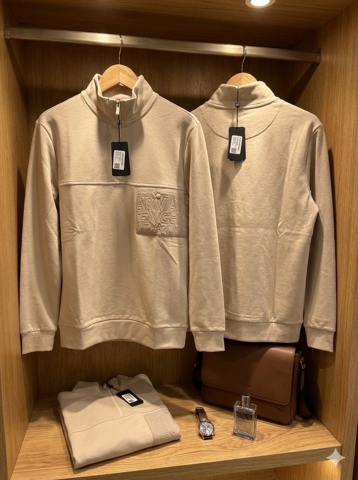 Armani Exchange Bej Fermuarlı Uzun Kollu Erkek Sweatshirt - Görsel 2