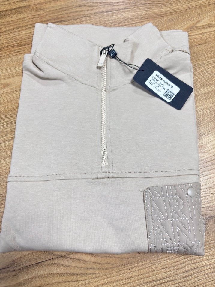 Armani Exchange Bej Fermuarlı Uzun Kollu Erkek Sweatshirt - Görsel 4