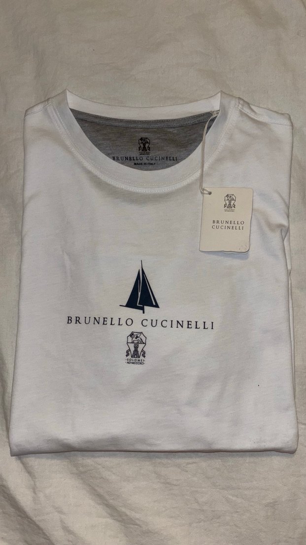 Brunello Cucinelli Beyaz Baskılı Erkek Tişört - Görsel 4