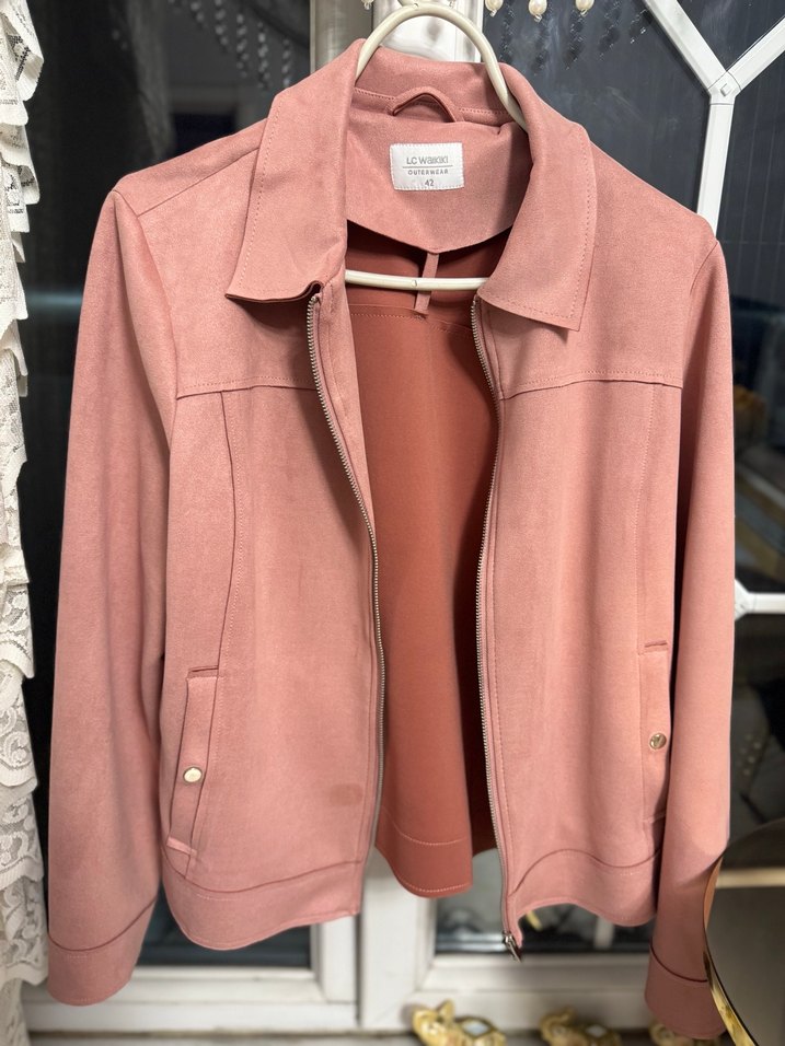 Pudra Pembesi Süet Kadın Ceket - Görsel 2