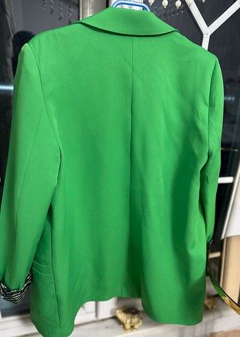 Yeşil Zebra Desenli Kadın Uzun Blazer - Görsel 3