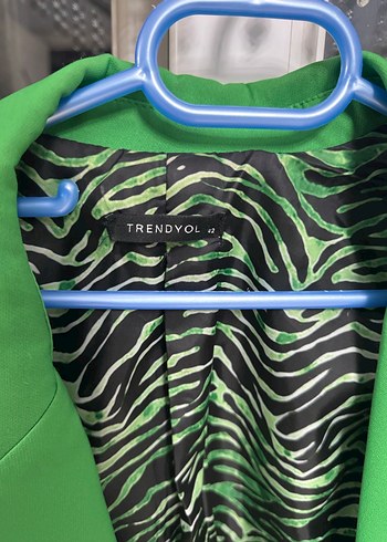 Yeşil Zebra Desenli Kadın Uzun Blazer - Görsel 2