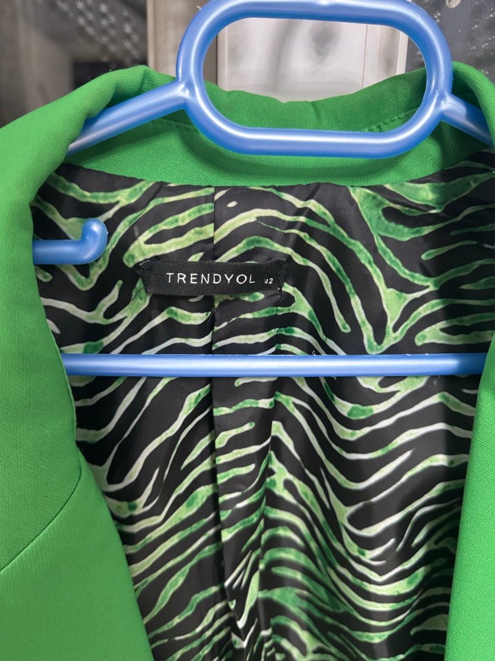 Yeşil Zebra Desenli Kadın Uzun Blazer - Görsel 2