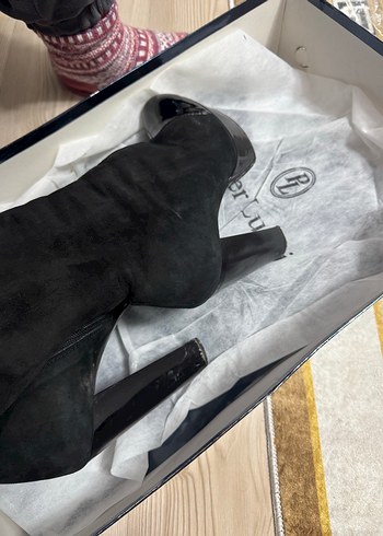 Siyah Süet Platform Topuklu Dizüstü çize - Görsel 4