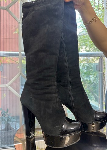 Siyah Süet Platform Topuklu Dizüstü çize - Görsel 3