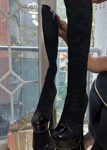 Siyah Süet Platform Topuklu Dizüstü çize - Görsel 2