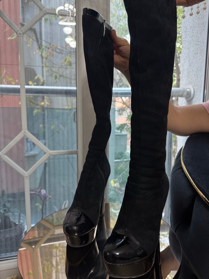 Siyah Süet Platform Topuklu Dizüstü çize - Görsel 2