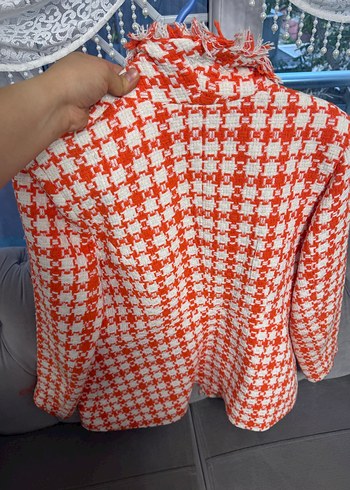 Kareli turuncu Midi Kadın Blazer Ceket - Görsel 4