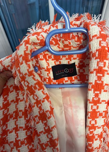 Kareli turuncu Midi Kadın Blazer Ceket - Görsel 2