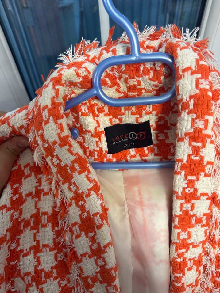 Kareli turuncu Midi Kadın Blazer Ceket - Görsel 2