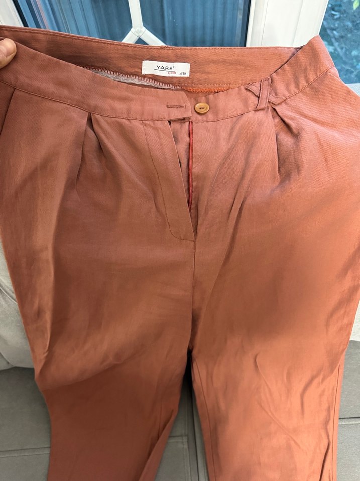 Gül kurusu Kadın Keten Rahat Pantolon - Görsel 2