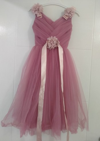 Abiye Pembe Klasik Drapeli Kız Elbisesi