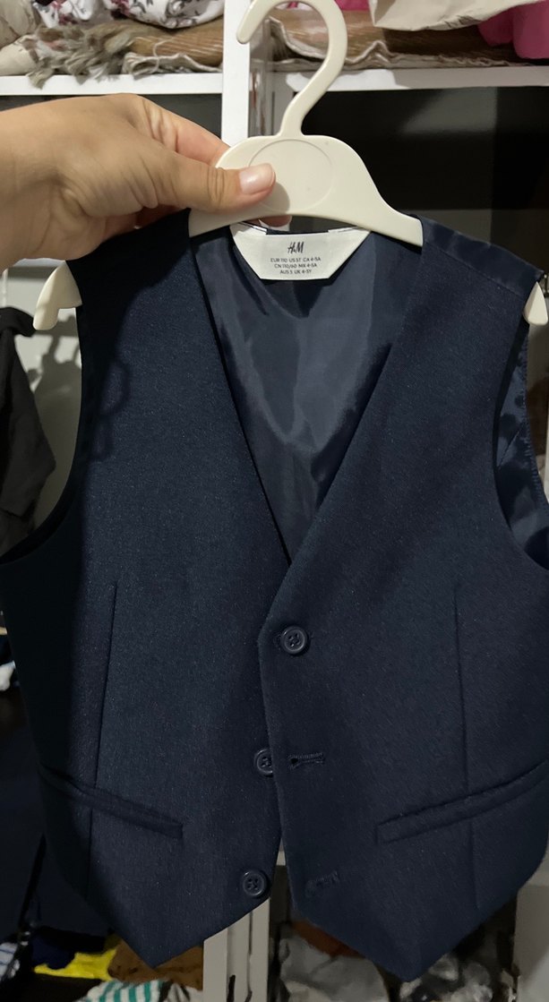 Lacivert Düğmeli Erkek Çocuk Yelek ve Pantolon Takımı - Görsel 2